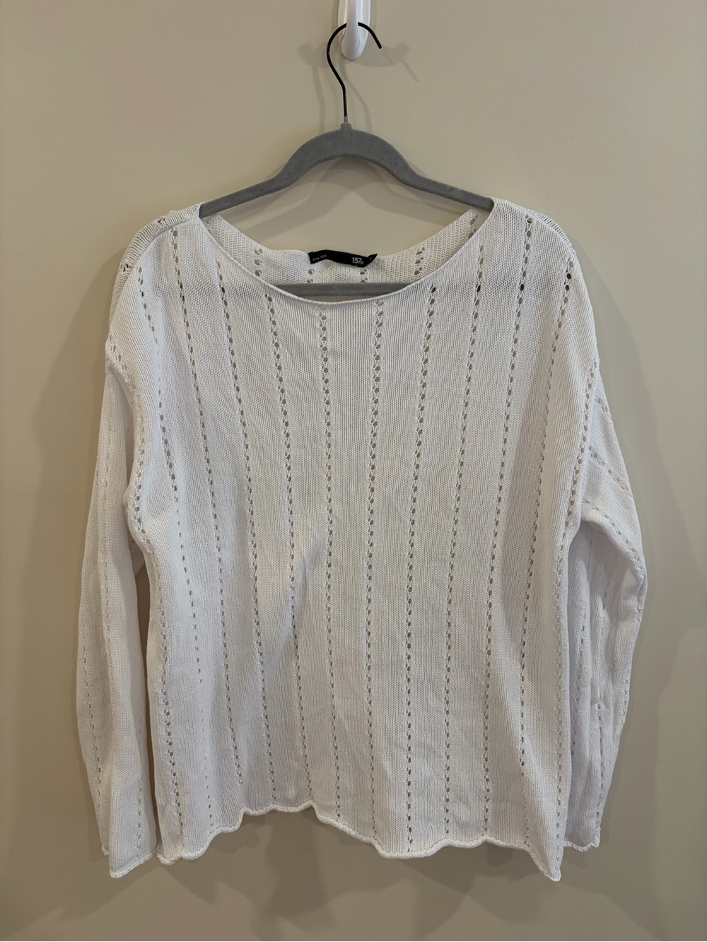 White Eyelet Crew Neck Sweater
